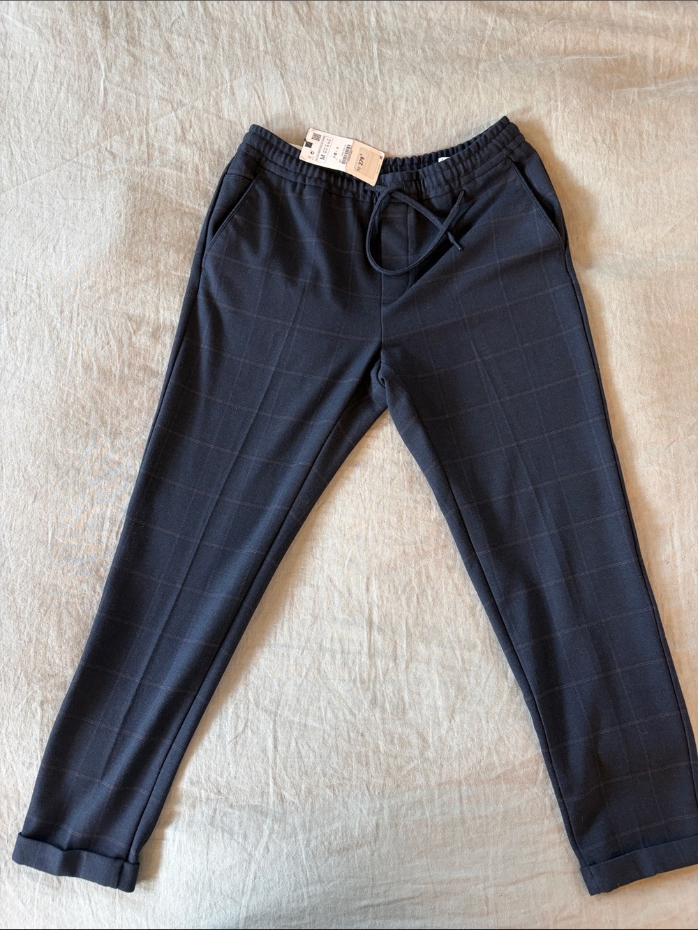 Men's Black Windowpane Stretch Zara Drawstring Pants Joggers